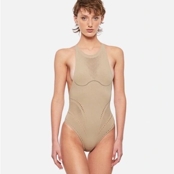 Stella McCartney Stellawear Perforated Taupe High Neck Sleeveless Bodysuit XS/S - Picture 1 of 7